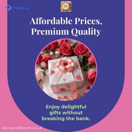 You set the budget and I work to your specification to ensure the person you are sending the gift to knows it has been made JUST FOR THEM. Text promoting affordable gifts with a decorative box and roses on a vibrant background.
